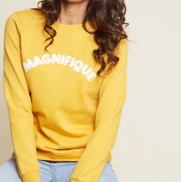 ModCloth sugarhill Brighton Magnifique Mustard Yellow Sweatshirt Size 8 NWOT - Picture 1 of 8